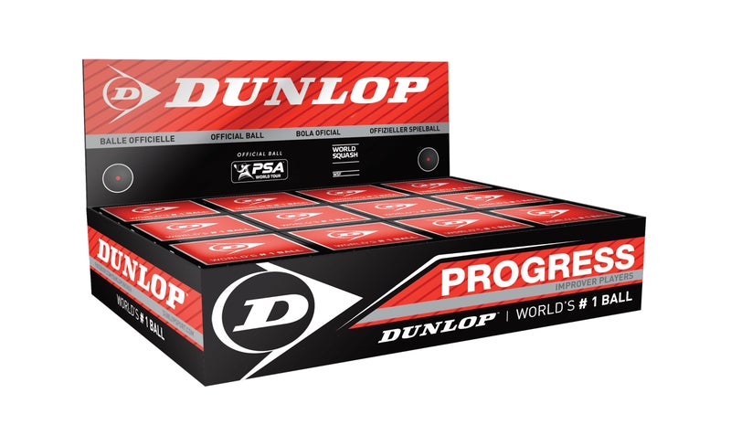 Dunlop Squash Balls Progress Red, 12 Balls, for Recreational and Hobby Players - Medium Speed - Image 1
